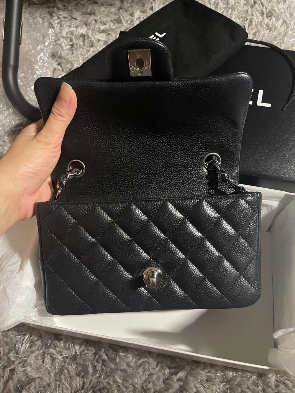 CHANEL Black Quilted Caviar Leather Mini Flap Crossbody - Picture 7 of 9